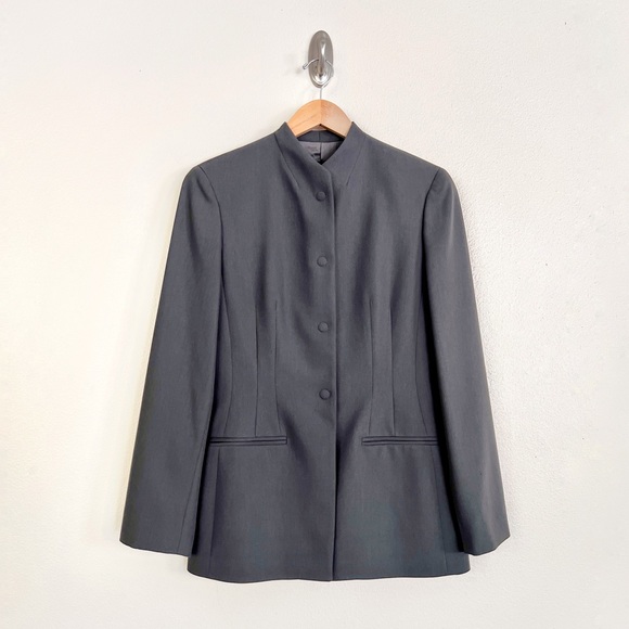 Vintage GIORGIO ARMANI F/W 1999 Wool Collarless Snap Button Blazer in Grey - Picture 4 of 9